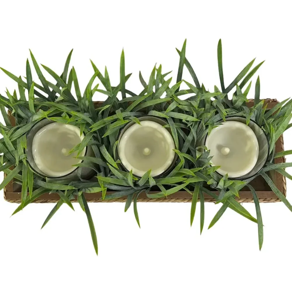 HomeGoods Faux Liriope Triple Candle Wicker Basket Decor
